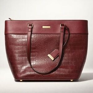 Trina Turk Deep Red Croc-Embossed Tote